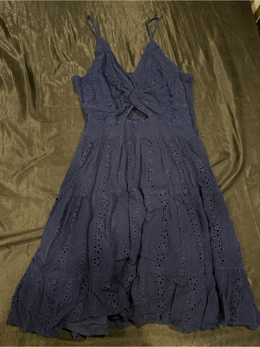 Navy Eyelet Knot-Front Summer Dress